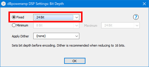 dBpoweramp CD Ripper 量子化ビット数(ビット深度)の設定
