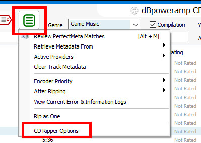 CD Ripper Optionsを選択する